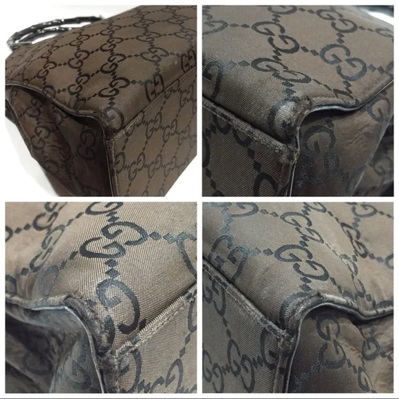❤️SOLD❤️Gucci brown and black monogram nylon bamboo handle vintage tote bag - Picture 5 of 14